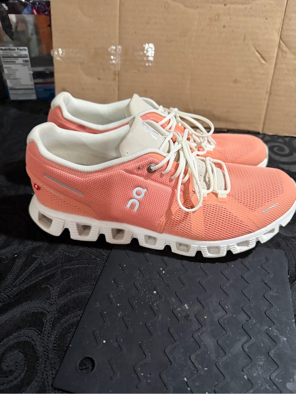 Ladies size 9.5 On Running Women's Coral/White Cloud Sneakers